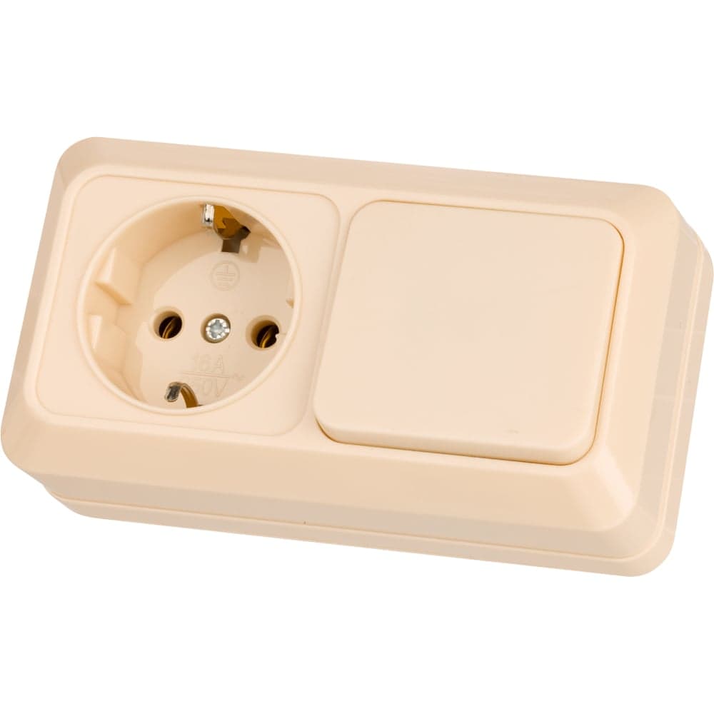 Комбинированный блок TDM ELECTRIC выкл. 1-кл. 10А + розетка 2П+З 16А 250В БКВР IP20 слоновая кость "Ладога" SQ1801-0201