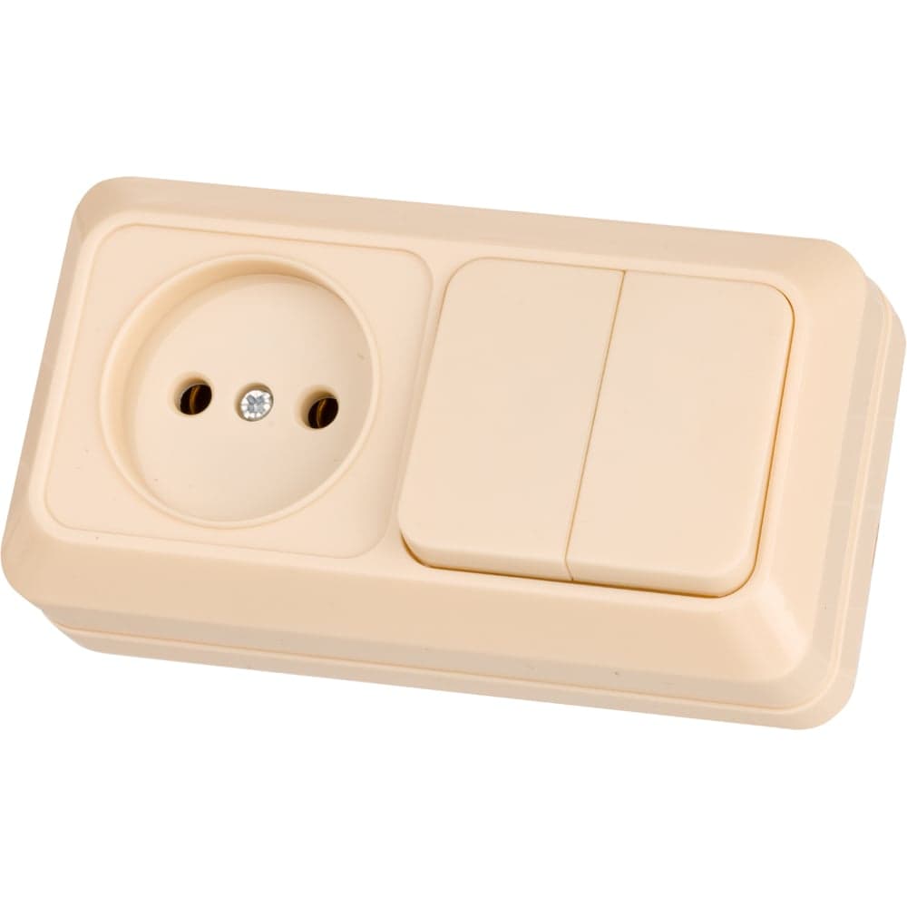 Комбинированный блок TDM ELECTRIC выкл. 2-кл. 10А + розетка 2П 10А 250В БКВР IP20 слоновая кость "Ладога" SQ1801-0206