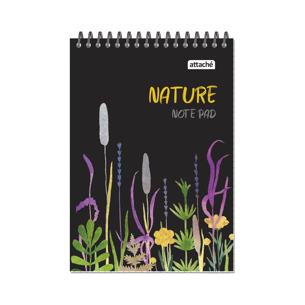 Блокнот Attache А5 60 листов, Nature Black flowers клетка, 65 г, гребень, картон, ВД-лак 1919370