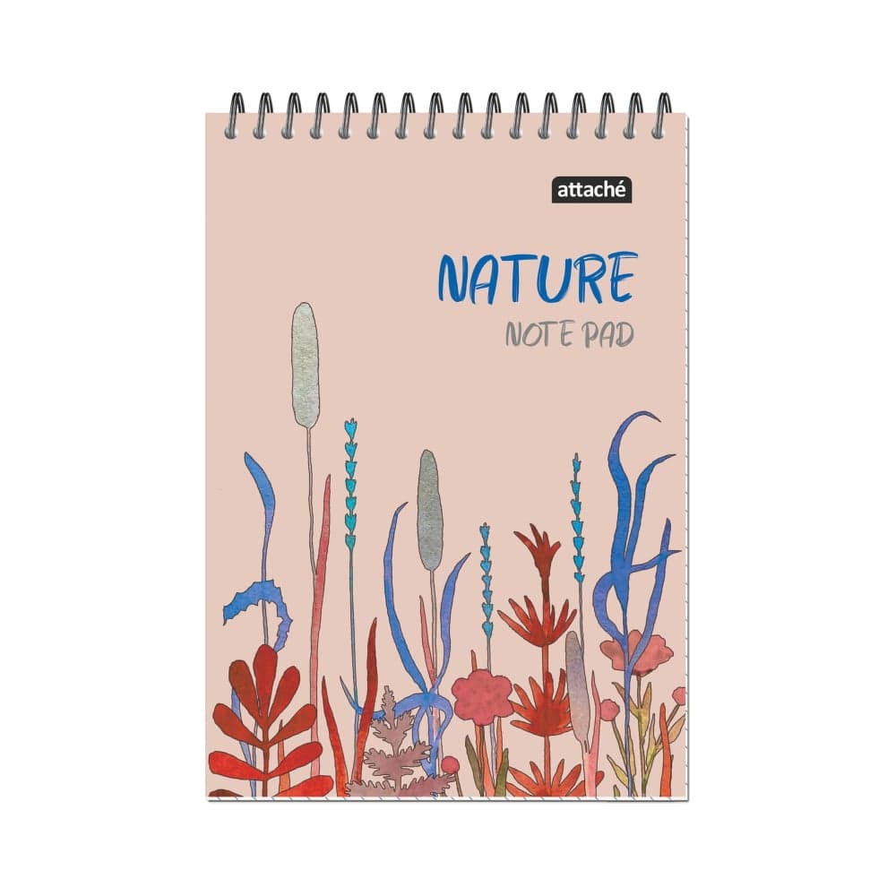 Блокнот Attache А5 60 листов, Nature Beige flowers клетка, 65 г, гребень, картон, ВД-лак 1919369