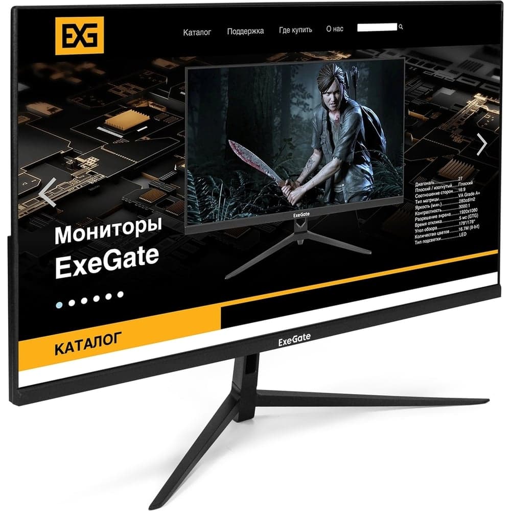 Монитор ExeGate ProSmart EV2707 VA LED Grade A+ безрамочный, 27", FHD, 1920x1080@75Гц, 16:9, 250cd m2, 4000:1, 178 178, 5ms, D-Sub, HDMI1.4, Flicker-free 294428