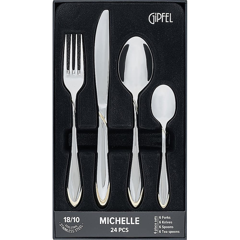 Набор столовых приборов GIPFEL MICHELLE 24 предмета: 6 столовых ложек, 6 чайных ложек, 6 вилок и 6 столовых ножей нержавеющая сталь 18/10 51237
