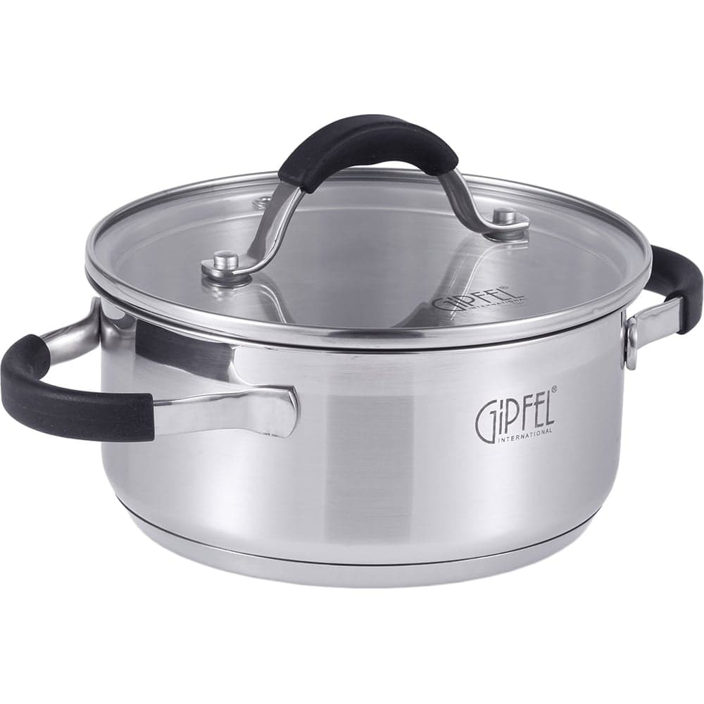 Кастрюля Gipfel METROPOLE 16x7,5см/1,25л со стеклянной крышкой, с индукционным капсульным дном. Материал: нерж. сталь 18/10, силикон. Толщина: 0,6мм 1732