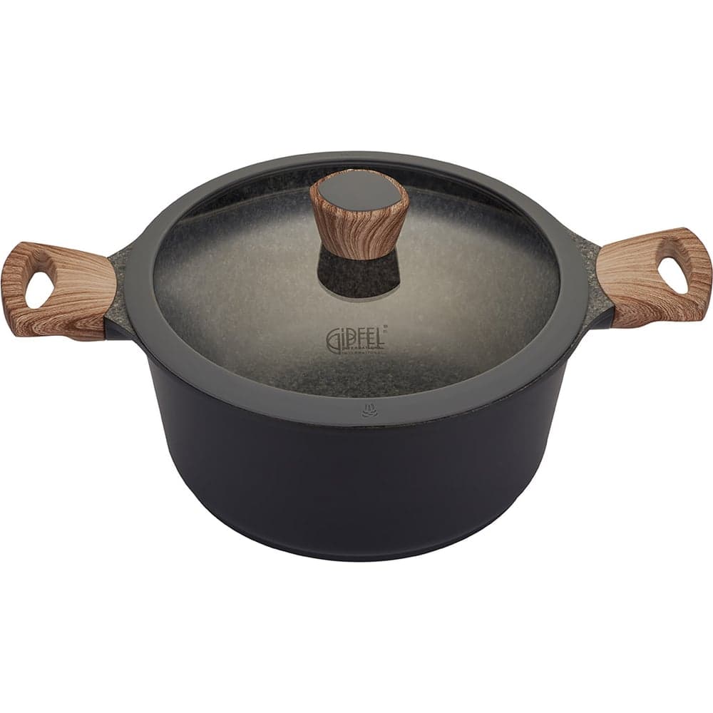 Кастрюля GIPFEL OLIVER 24x11.5 см/4.3 л, из литого алюминия, с индукционным дном, со стеклянной крышкой, c бакелитовой ручкой, с покрытием Soft-touch, 2.0/4.7 мм 0572