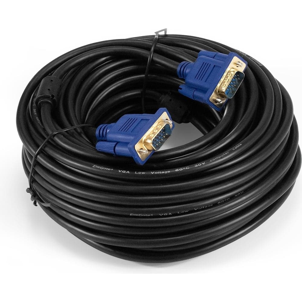 Кабель ExeGate VGA Pro EX-CC-PVGA-15M15M-20.0 15M 15M, 20м, 2 фильтра, позолоченные контакты, экран 294727
