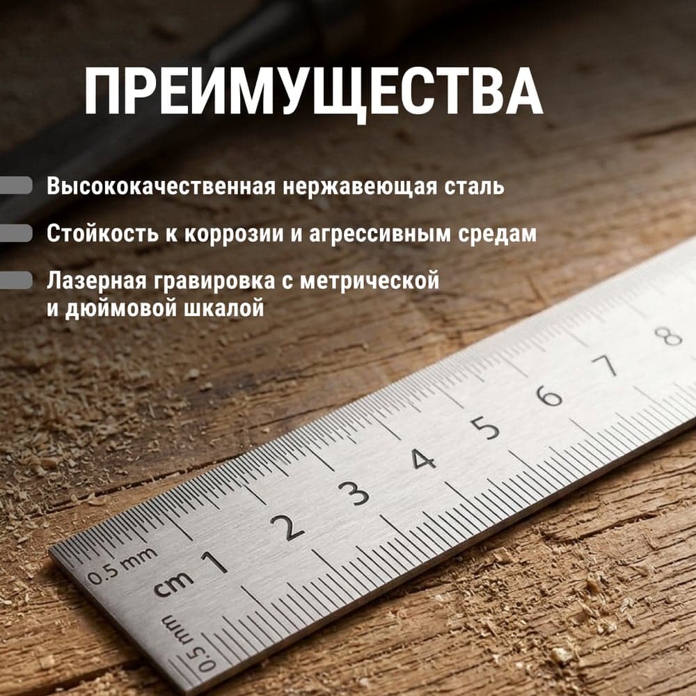 Линейка металлическая измерительная TDM ELECTRIC 20 см, нержавеющая сталь, двухсторонняя шкала, серия "Рубин" SQ1018-0502