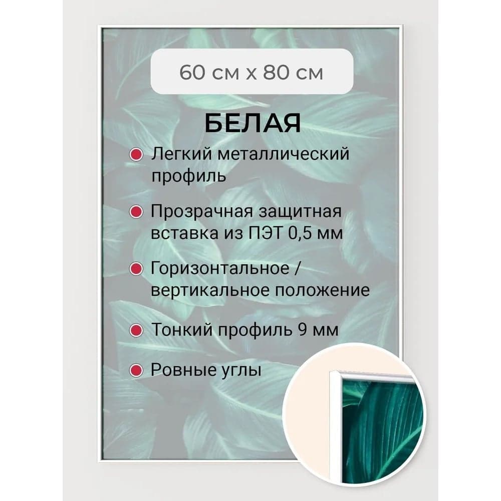 Фоторамка ООО Первое ателье белая алюминиевая рамка 60x80 см Niel-2wg-60x80 Niel-2wg-60х80