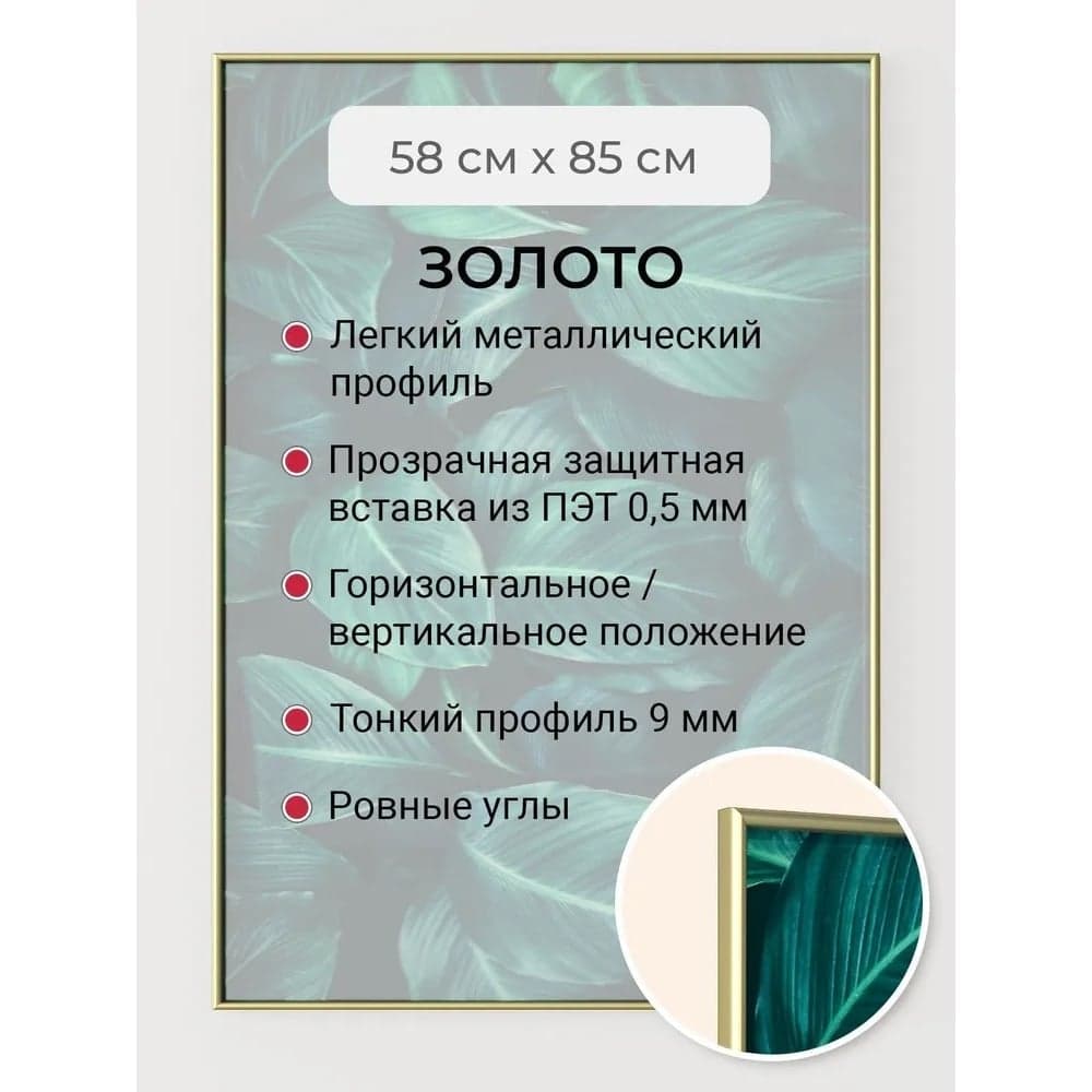 Фоторамка ООО Первое ателье золотистая алюминиевая рамка 58x85 см Niel-2gm-58x85 Niels-2gm-58х85