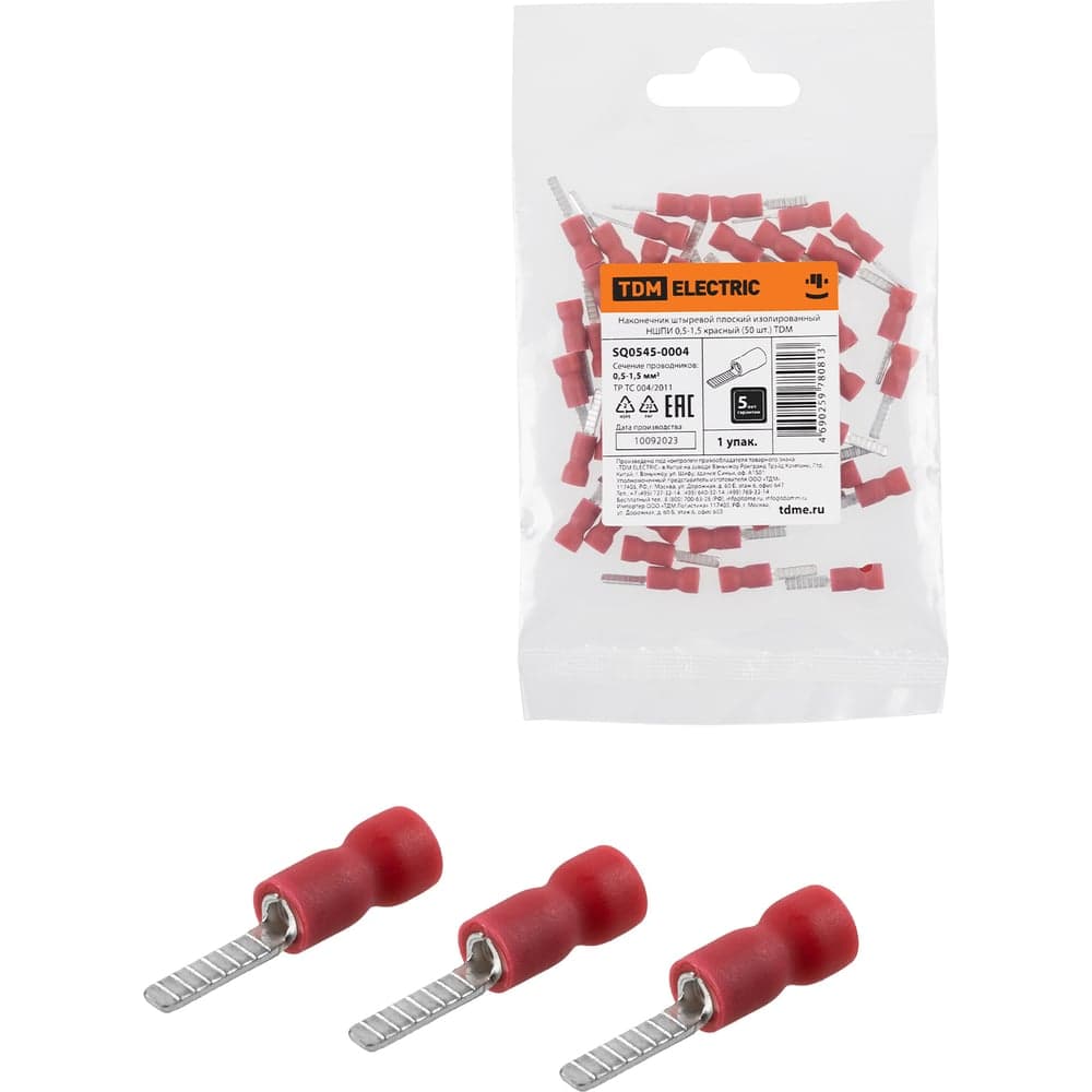Наконечник штыревой плоский изолированный TDM ELECTRIC НШПИ 0,5-1,5 красный 50 шт SQ0545-0004