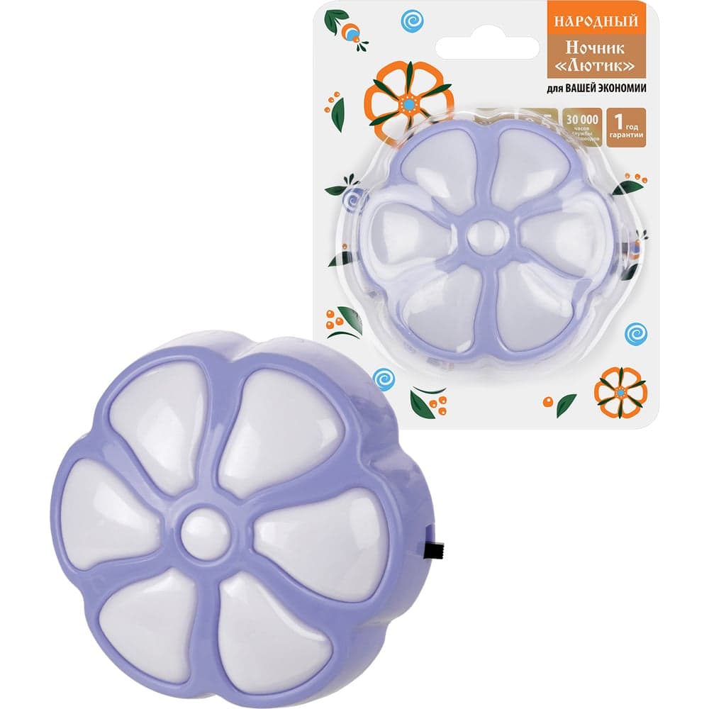Ночник TDM ELECTRIC "Лютик" с выключателем, 0,5 Вт, фиолетовый, 220 В Народный SQ0357-0062
