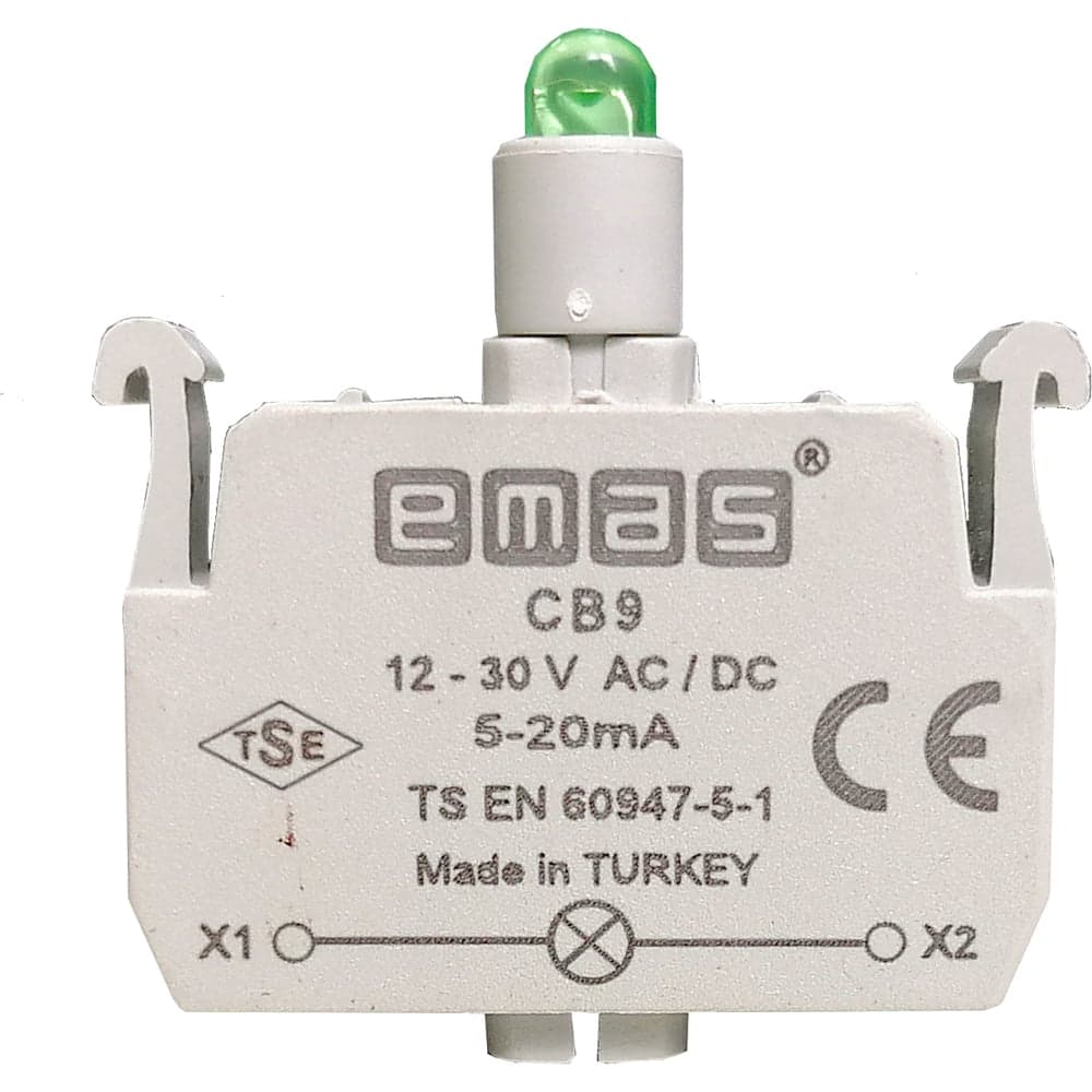 Блок-контакт подсветки Emas с зелёным светодиодом, серия C, 12-30 В AC/DC CB9