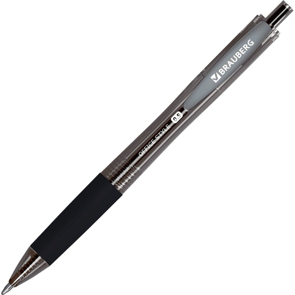 Ручка гелевая автоматическая с грипом Office Style BRAUBERG, Черная, линия 0,4 мм 12 шт 144123