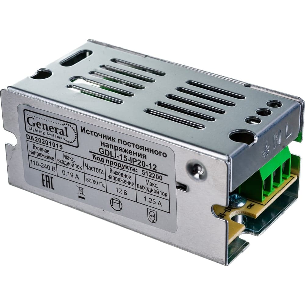 Светодиодный драйвер General Lighting Systems, GDLI-15-IP20-12 12В 15Вт 1,25А IP20 110-240В 512200