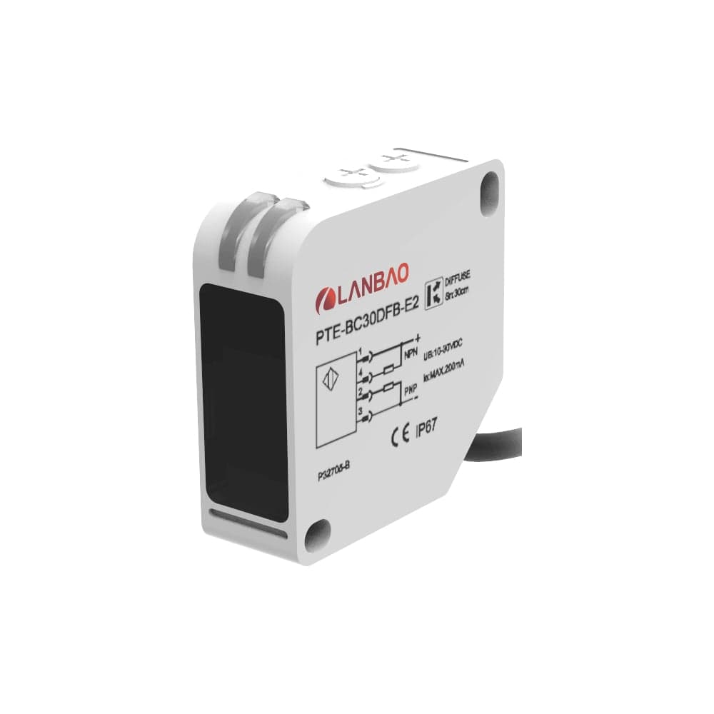 Оптический датчик диффузный Lanbao PTE-BC200DFB, Sn=2000 мм, PNP / NPN NO/NC (Програм)10...30DC, кабель 2м, 07-00039518