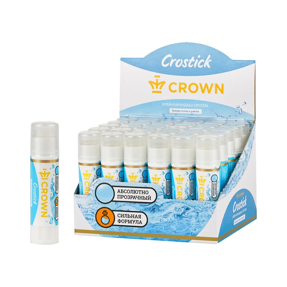 Клей-карандаш Crown Crystal, 8 г, 30 шт , кристально-чистый, ПВП CG-8G