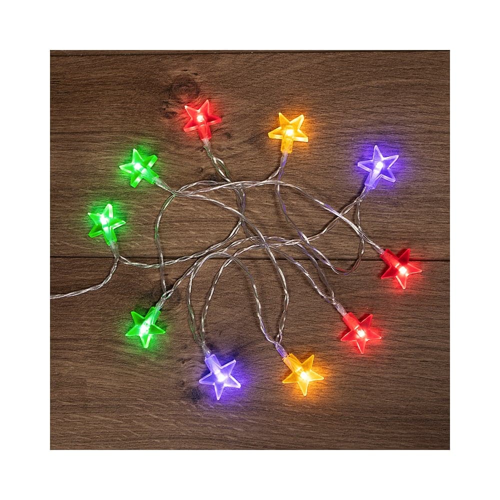 Светодиодная гирлянда NEON-NIGHT Звездочки 1.5м, 10LED, цвет свечения мультиколор 2хАА 303-090