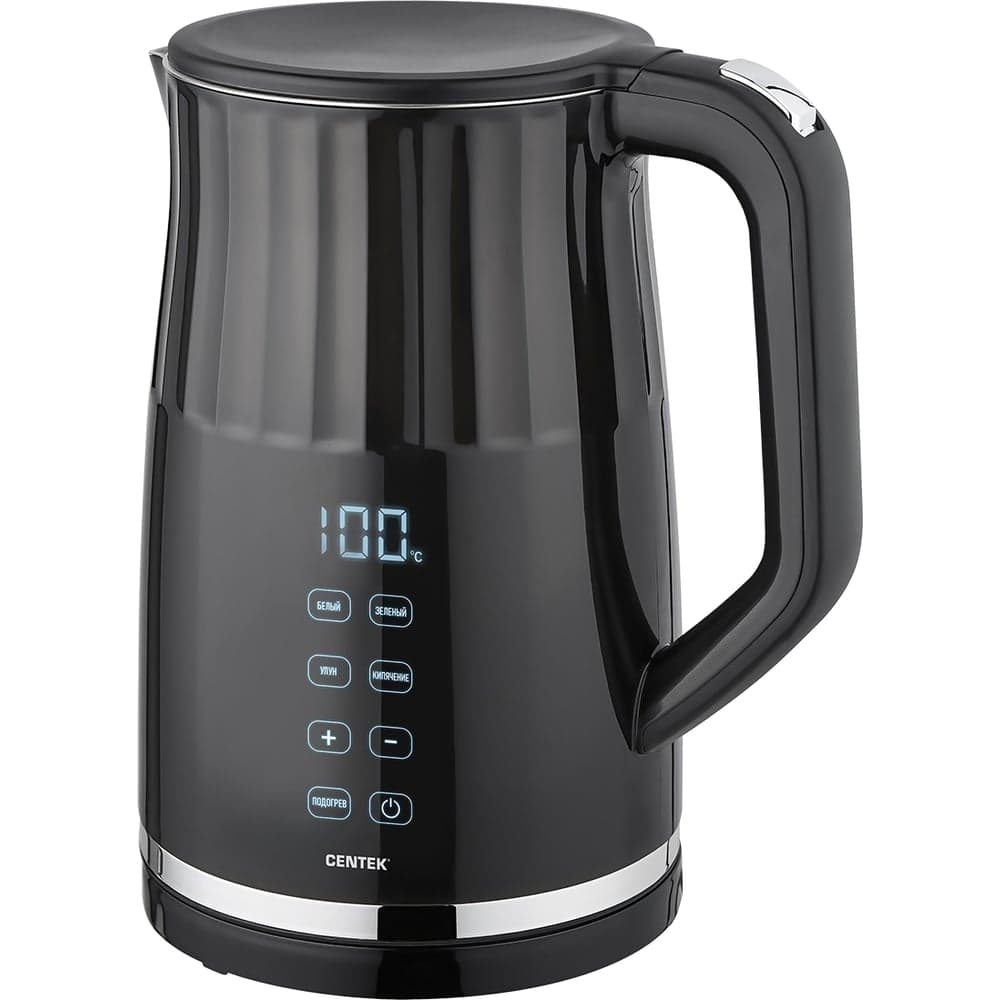 Чайник Centek черный, 1,7 л, 2200 Вт, 2 стенки, сталь без шва, LED-дисплей, t:70/80/90/100С, сенсор CT-0038