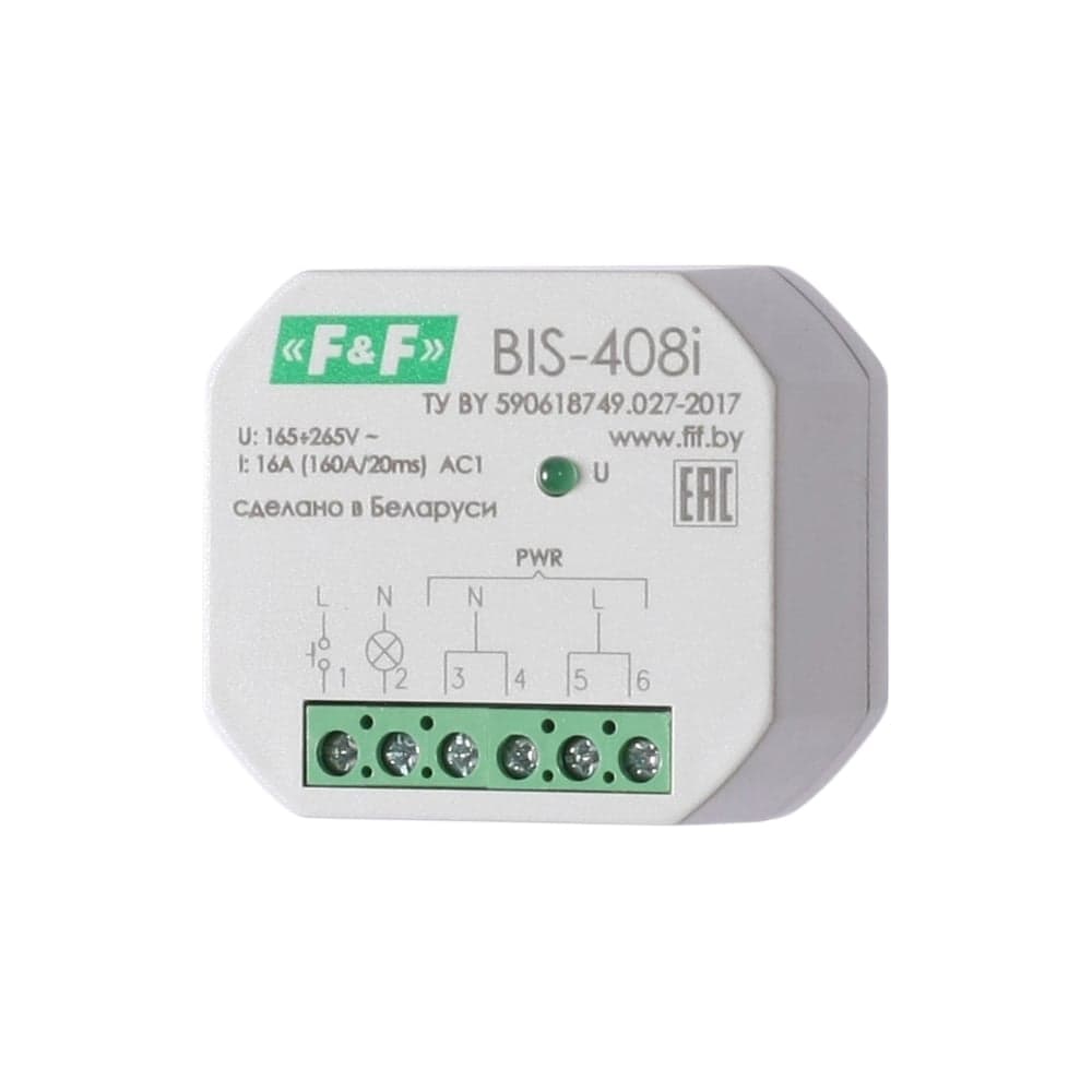 Реле импульсное (бистабильное) Евроавтоматика F&F BIS-408i (LED) для установки в монтажную коробку O 60мм EA01.005.015