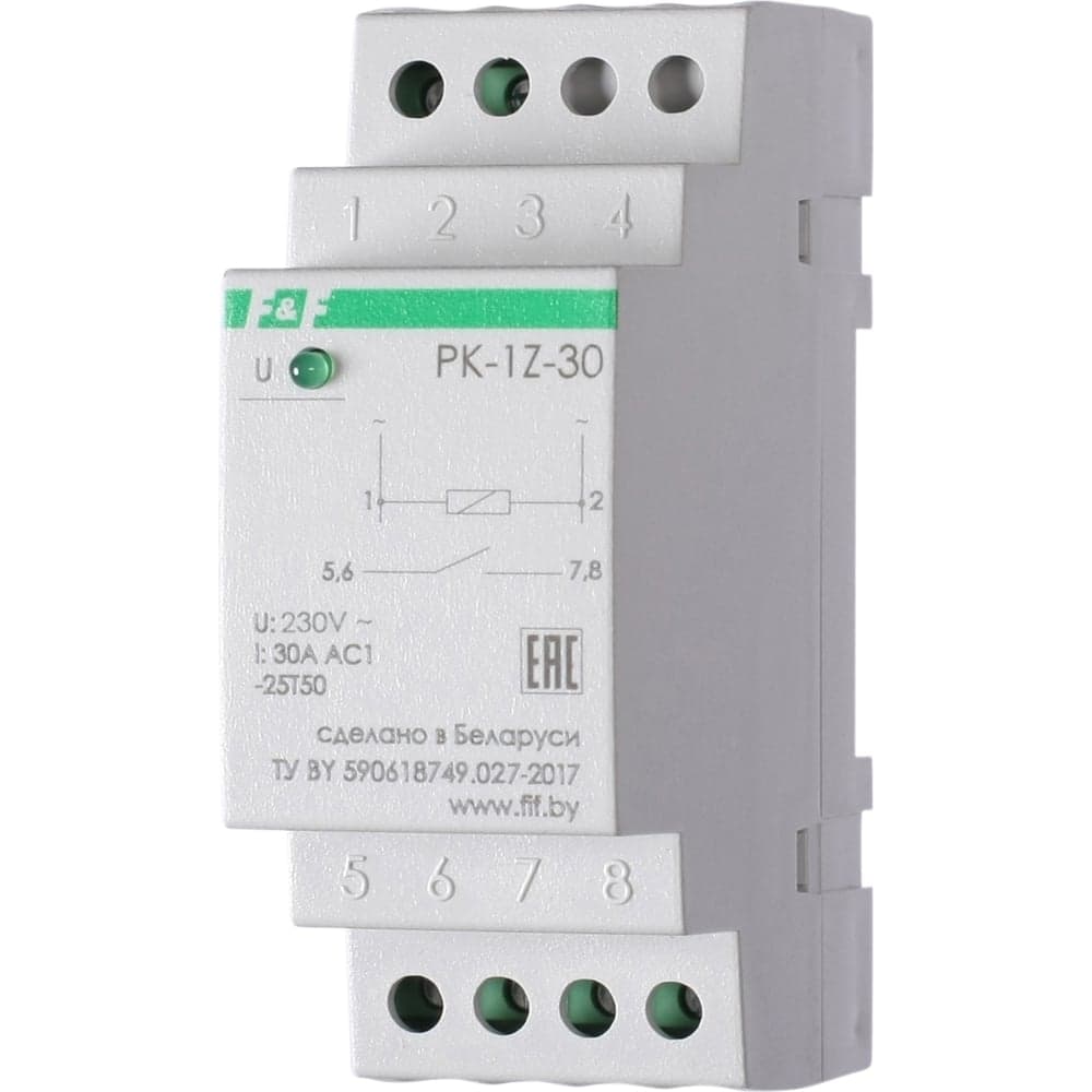 Реле промежуточное Евроавтоматика F&F PK-1Z-30/230 230В АС, 30 А, 1 замыкающий, 2 модуля, монтаж на DIN-рейке EA06.001.045