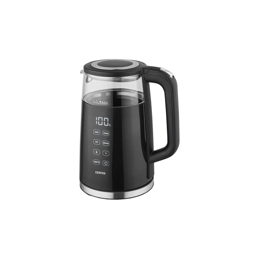 Чайник Centek чёрный, 1,7 л, 2200 Вт, 2 стенки, стекло, LED-дисплей, t: 70/80/90/100 С, сенсор, подогрев CT-0039