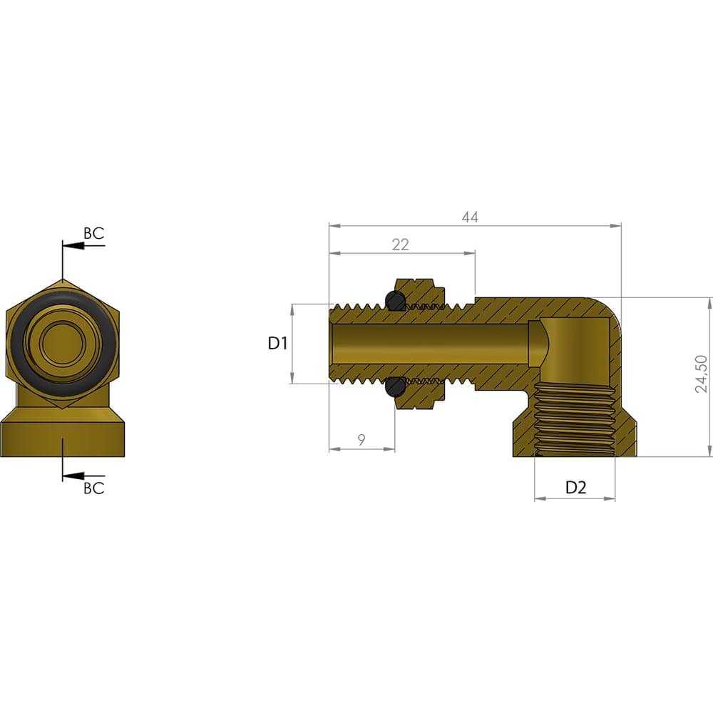 Адаптер угловой Г-образный M12x1.5/F12x1.5 ORPASAN ORP 4605
