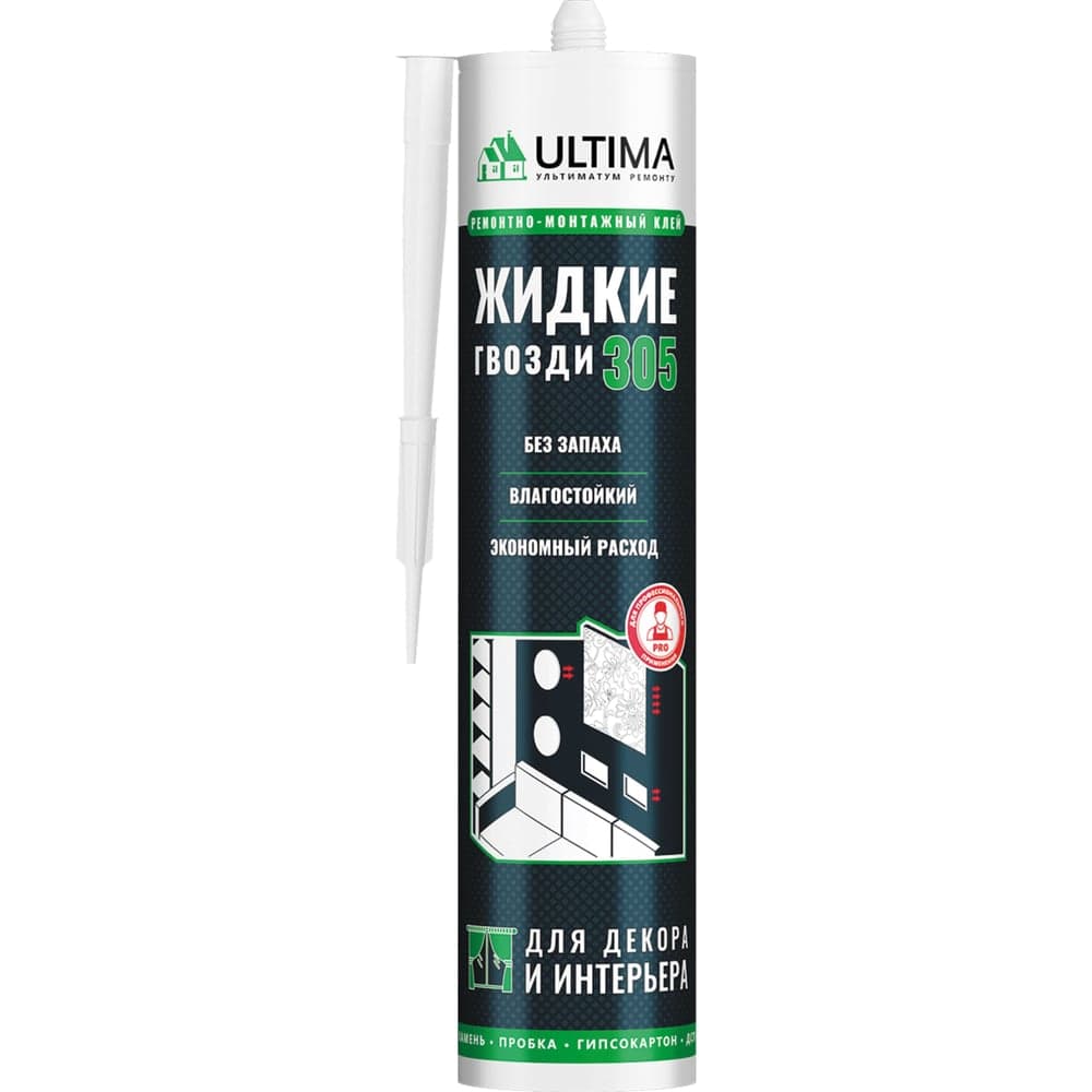 Клей для декора и интерьера Ultima 305 акрил, картридж, белый 350г ADHES30500