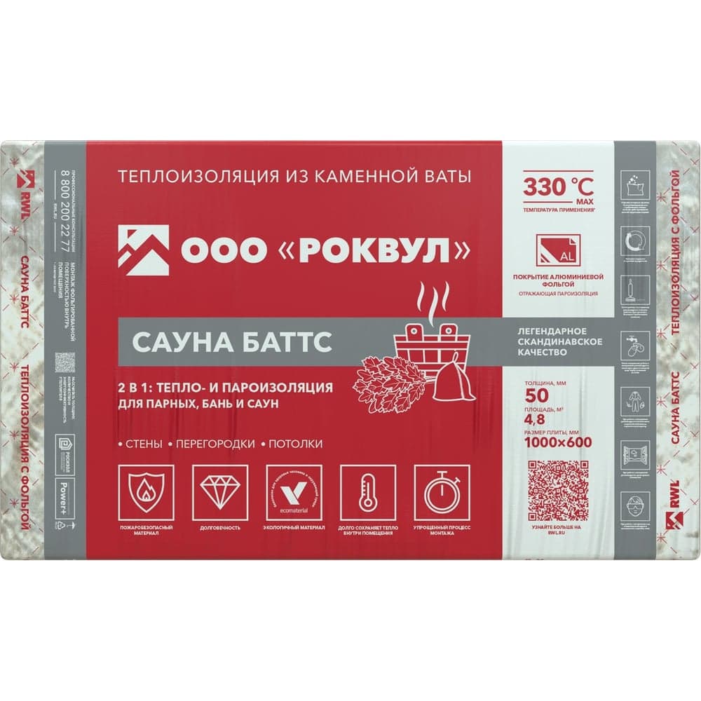 Теплоизоляция RWL САУНА БАТТС 1000x600x50 ГП-222937