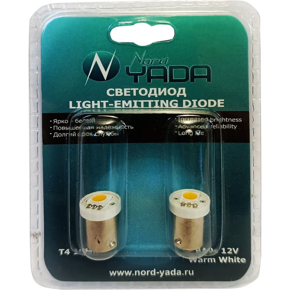 Светодиод Nord-Yada 12V T4 (1SMD,size 5050) теплый белый, блистер, 2 шт. TM NORD YADA 902194