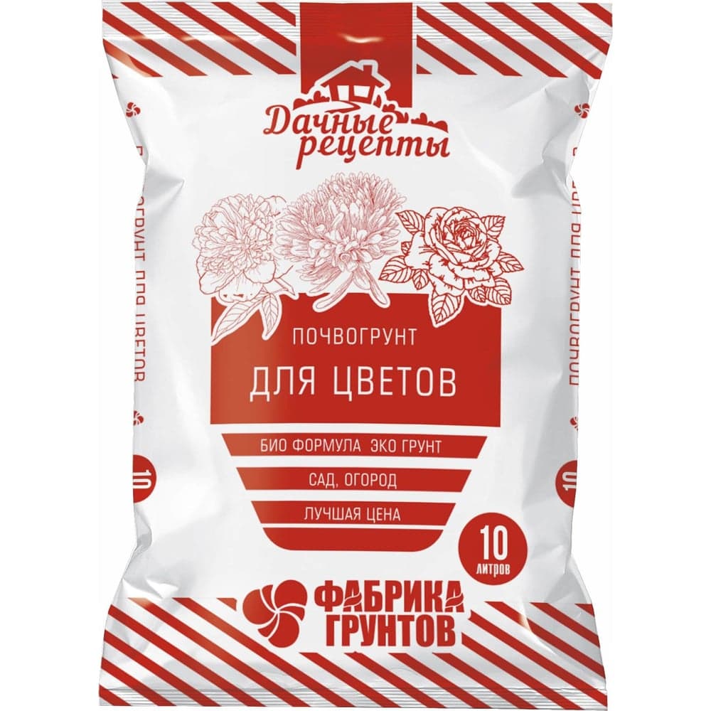 Почвогрунт "Для цветов" Фабрика Торфа Дачные рецепты 10 л ДРЦв-10