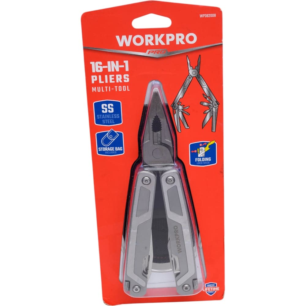 Мультитул-пассатижи 16в1 WORKPRO 178 мм, нержавеющая сталь WP382008