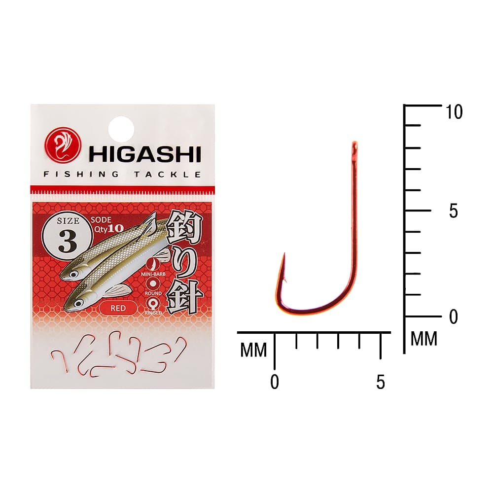 Крючок HIGASHI Sode ringed #3 Red 03674