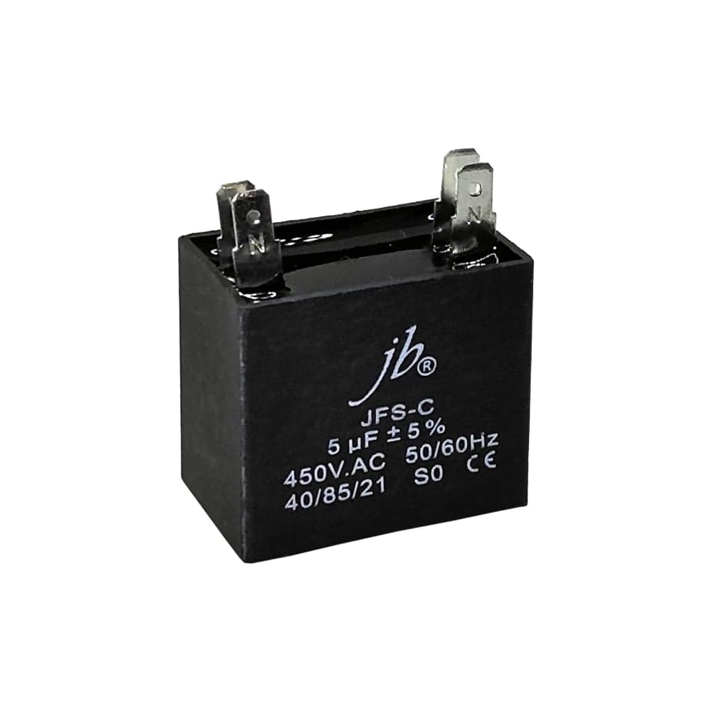 Конденсатор пусковой JB Capacitors 5мкФ, 450В, 38x24x33, JFS-C (CBB61) (4 клеммы), JFSCA6505JVAT000B-257
