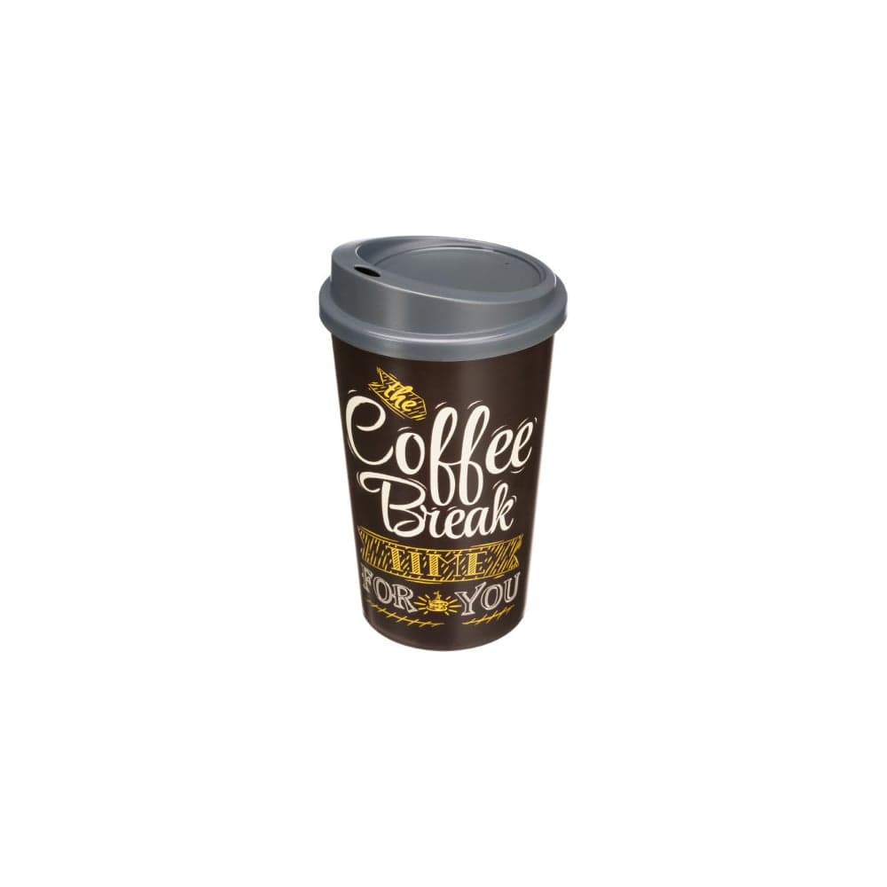Стакан для горячих и холодных напитков с крышкой и декором Phibo "COFFE" 400 мл, Коричневый 435239414