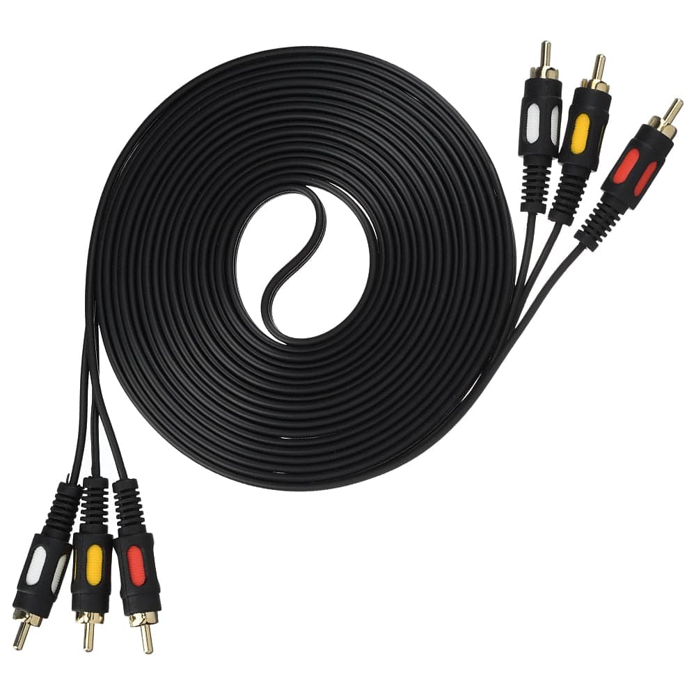 Кабель GoPower 3xRCA (m)-3xRCA (m) 5.0м ПВХ черный Premium Zip-Lock c подвесом 00-00027486