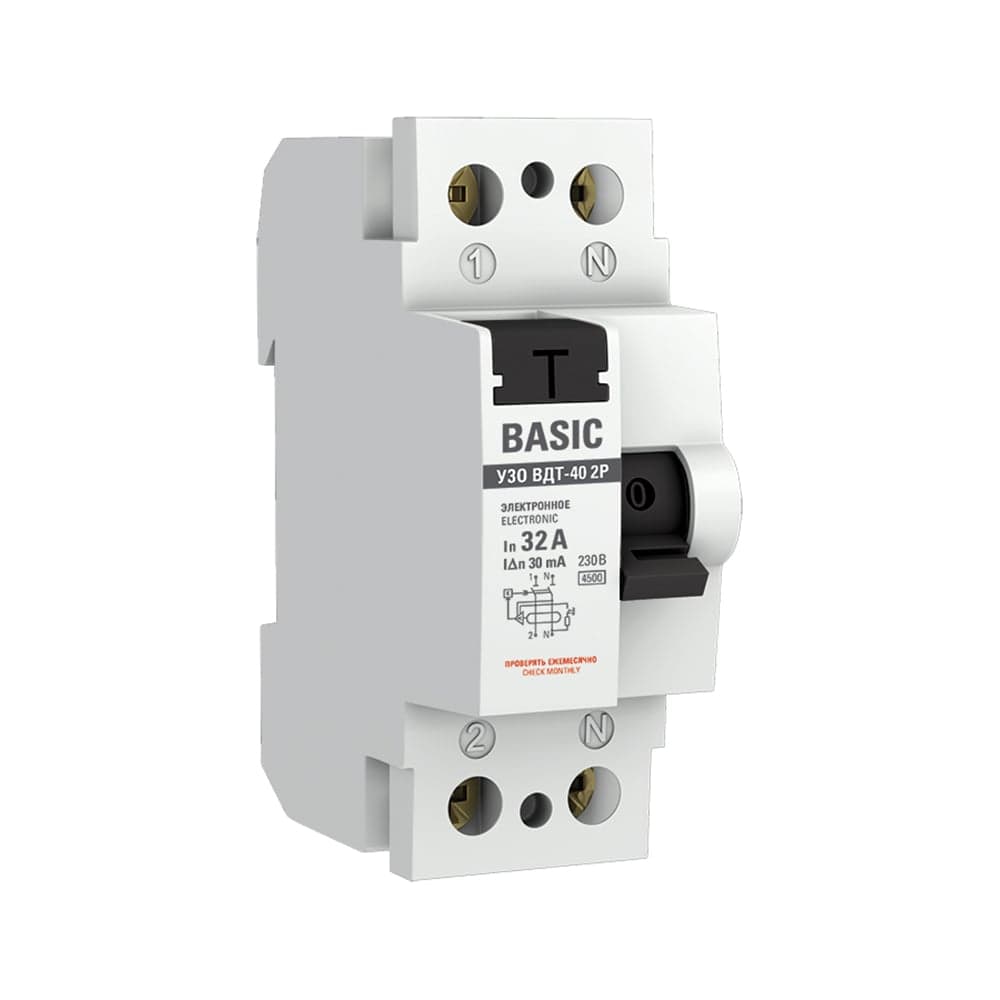 Устройство защитного отключения EKF УЗО 2P 32А/30мА (электронное) Basic elcb-2-32-30e-sim