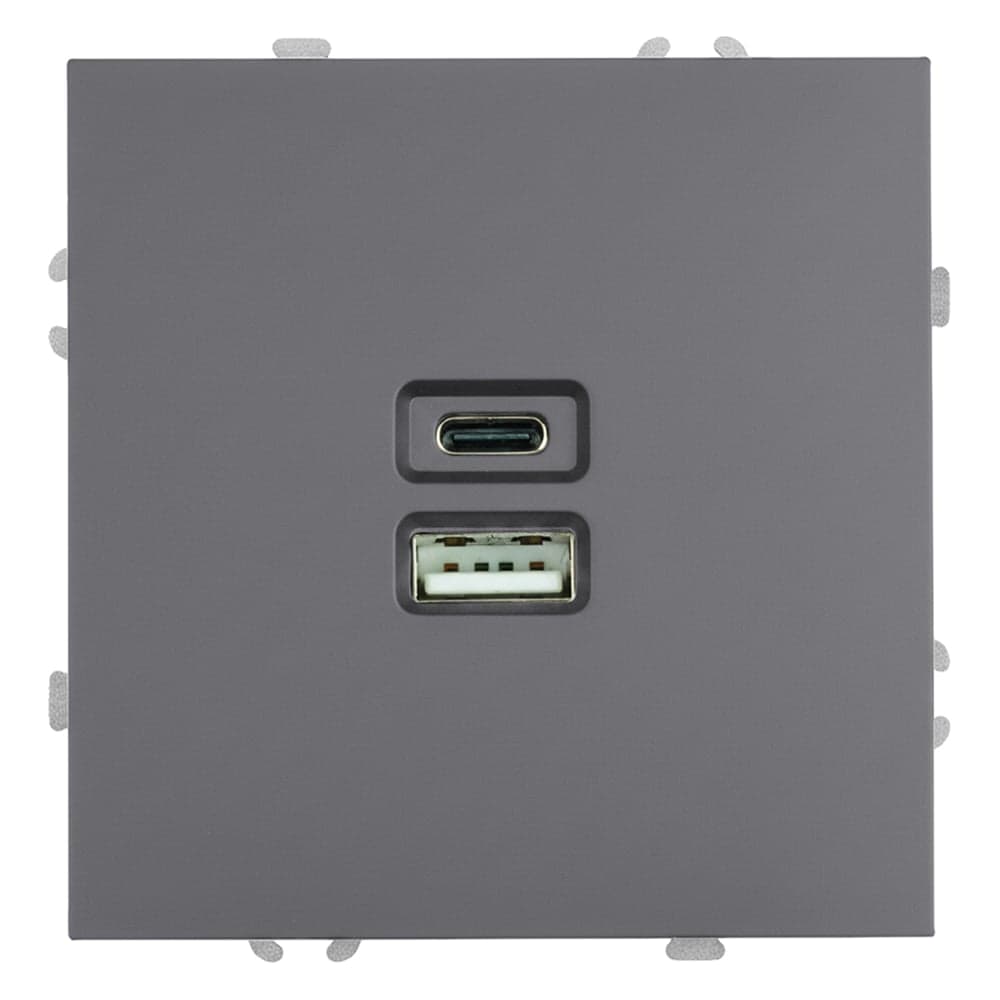 Розетка 2-местная STEKKER USB + Type C (механизм), 250В, 20W, серия Эмили, RST10-5115-10, платиново-серый, soft touch, 49957