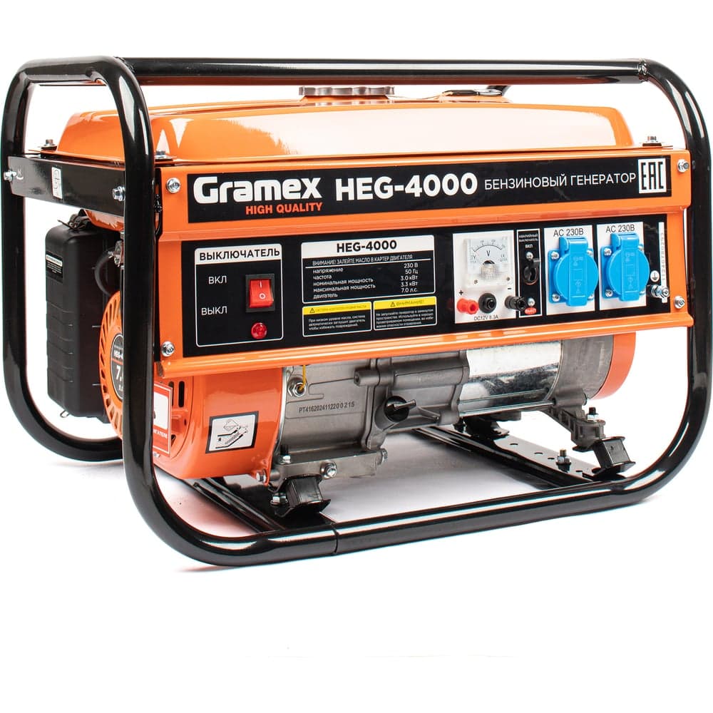 Генератор бензиновый Gramex HEG-4000 / бензогенератор 3.3кВт/ электростанция 230В/ электрогенератор 7.0 л.с. 020362