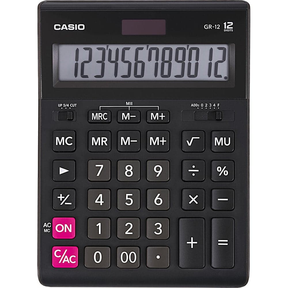 Калькулятор настольный CASIO GR-12-W (209x155 мм), 12 разрядов, двойное питание, черный, европодвес, GR-12-W-EP ОФИСМАГ 250380