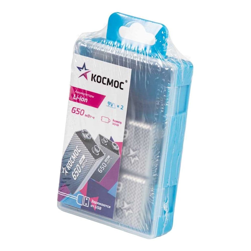Аккумулятор КОСМОС крона Li-ion 9V 500мАч 2 шт в боксе KOCLi9V650mAh2B