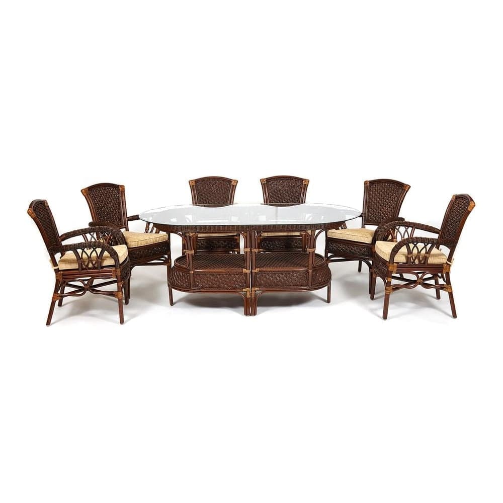 Комплект обеденный Tetchair "ANDREA GRAND" (стол со стеклом+6 кресел+ подушки) Pecan Washed (античн. орех), Ткань рубчик, цвет кремовый 9031