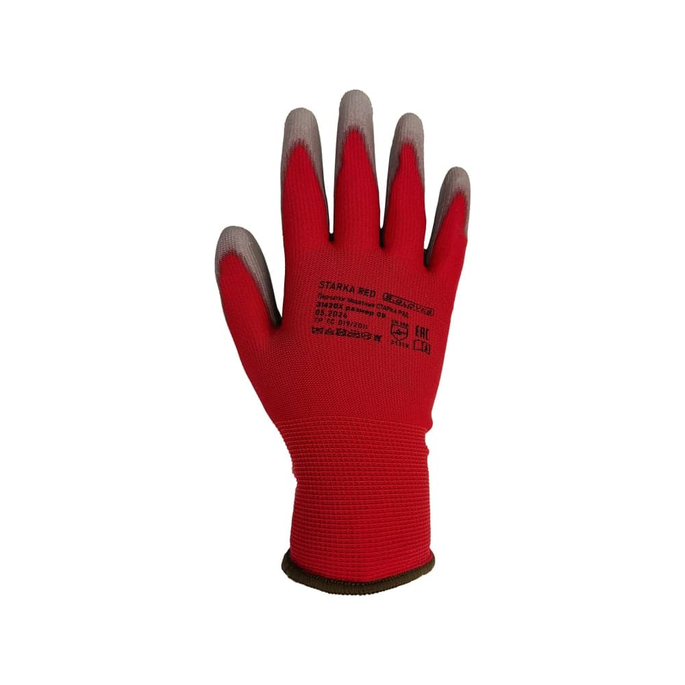 Перчатки нейлоновые с полиуретановым покрытием S. GLOVES "STARKA RED" красные, размер 06 31620Х-06