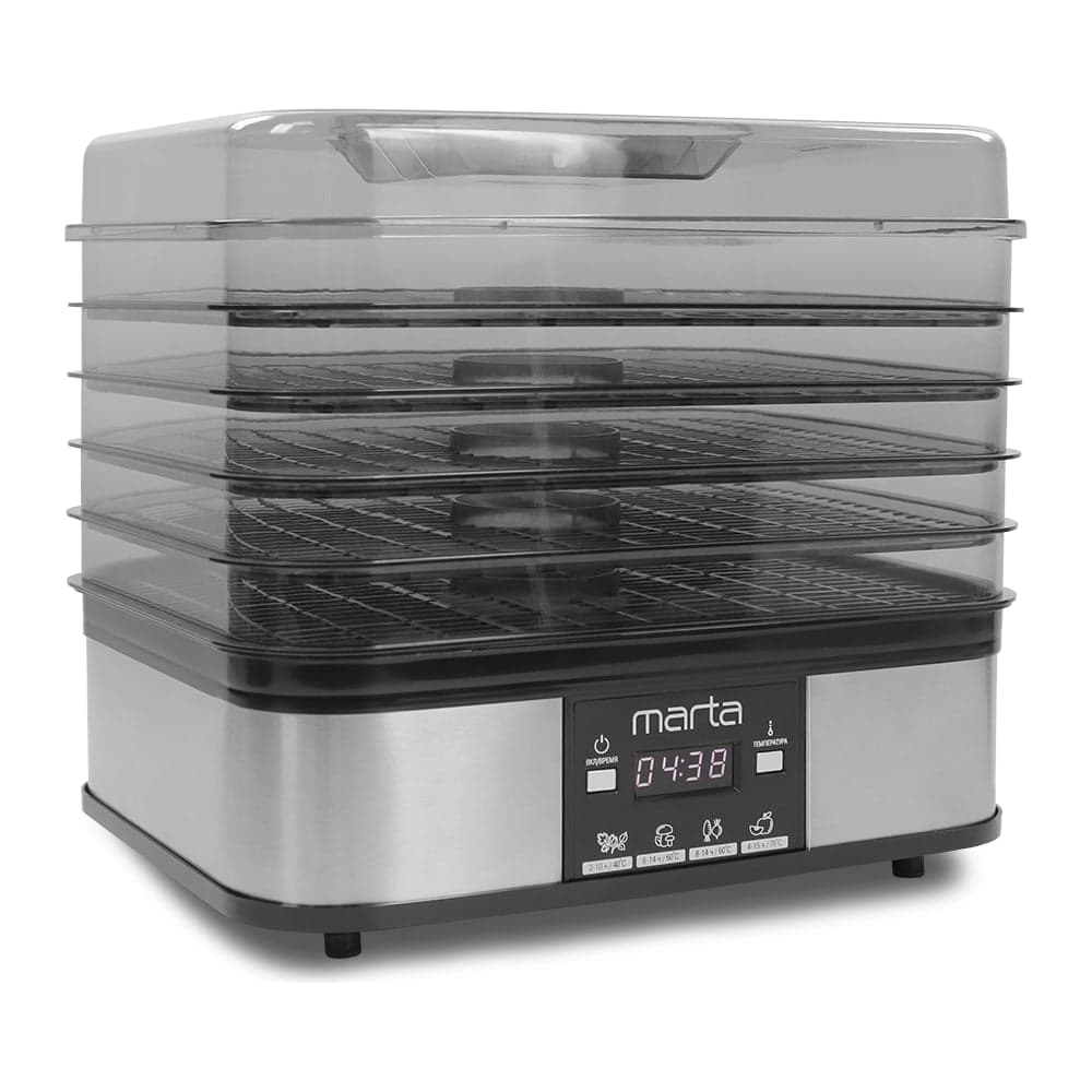 Сушилка для овощей и фруктов MARTA MT-FD1887D 10 поддонов: 5+3 для ягод+2 для пастилы, черный жемчуг 37686