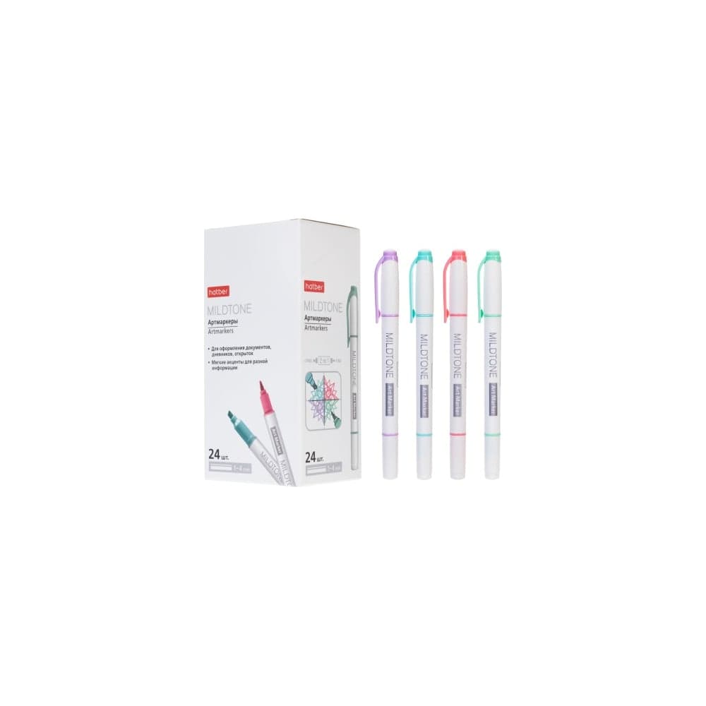 Текстовыделитель HATBER Mildtone 1мм/4мм Ассорти 4 цвета 24 шт 085366