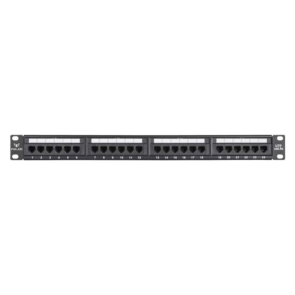 Коммутационная настенная панель Folan 19", 1U, 24 портов, Кат.5e, неэкранированная, черная 1 шт FC-URP-24-UD2