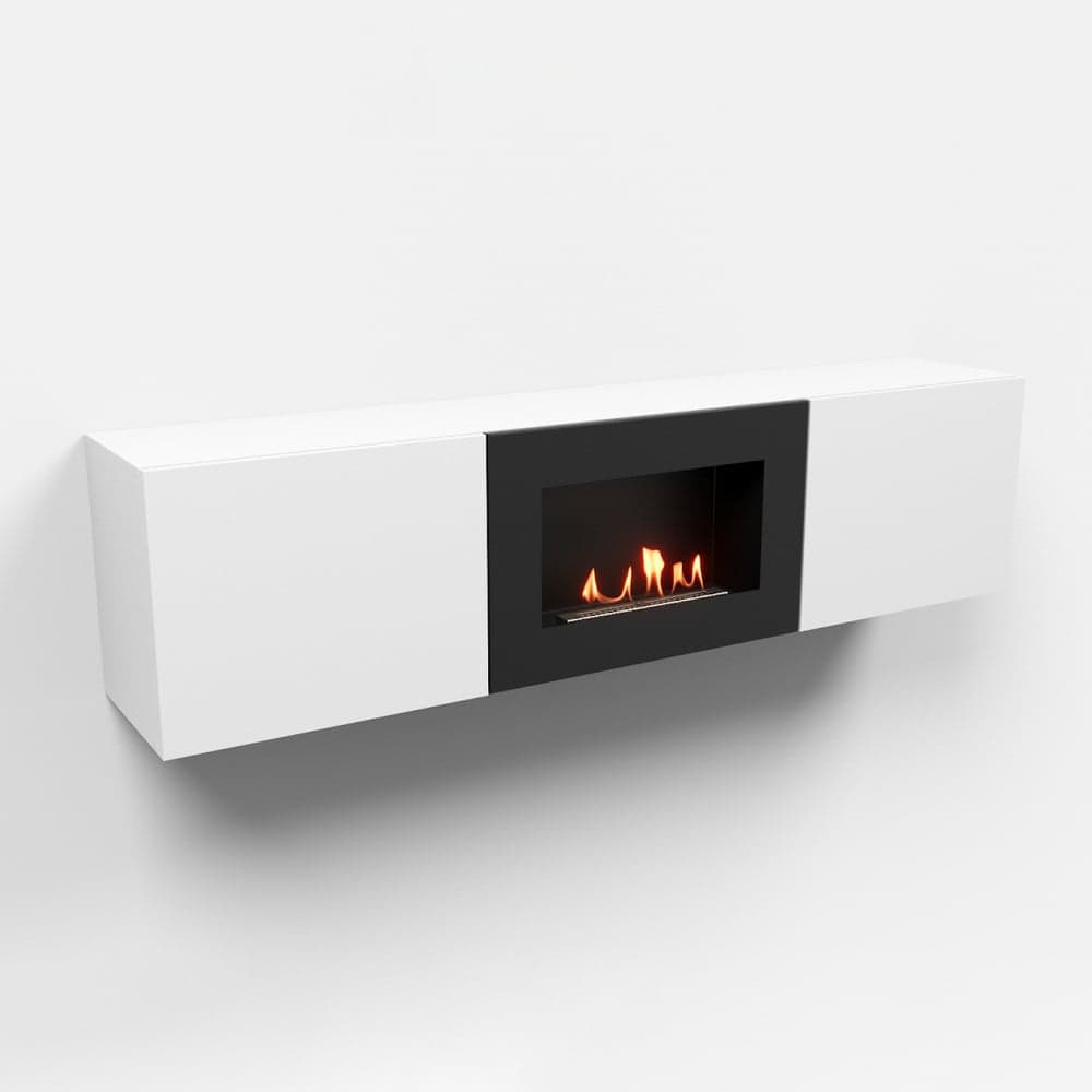 Тумба ТВ Lux Fire Каспий настенная 1600 матовая, белая с биокамином 600 ТНК1600Б