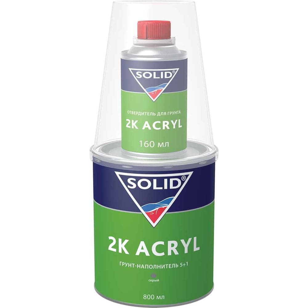 Наполнительный грунт SOLID 2K ACRYL (800+160 мл) 5+1, цвет: серый (в комплекте с отвердителем) 331.0963