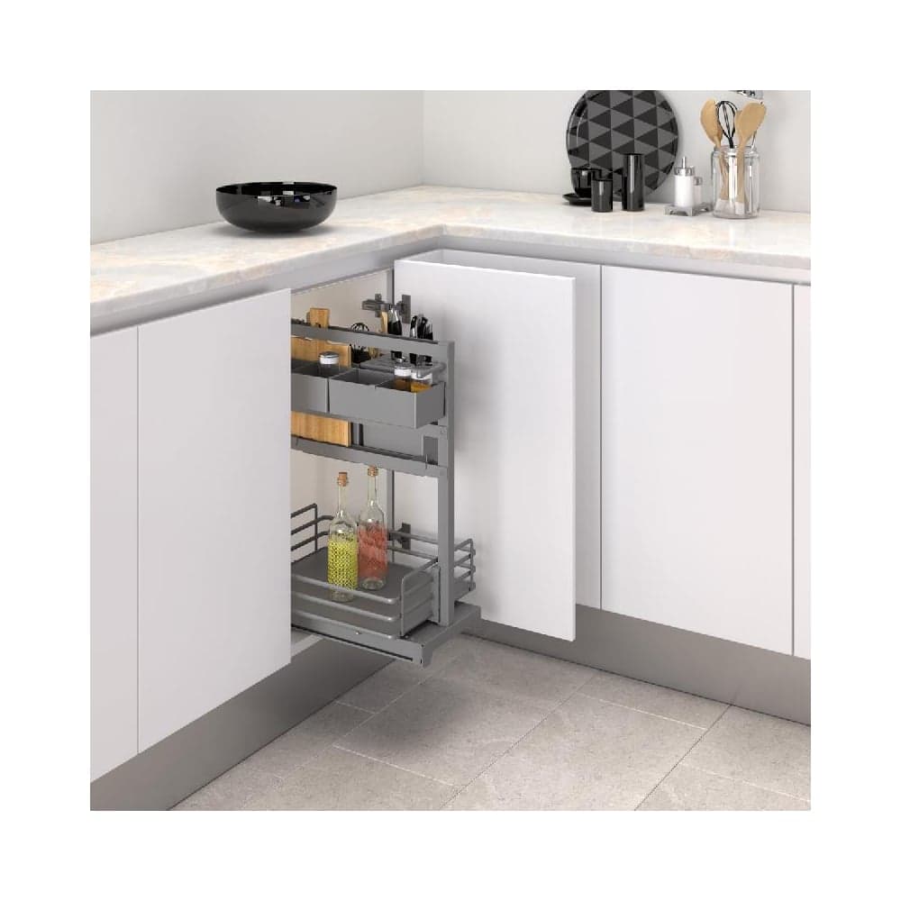 Сетка INOXA Ellite COOK IT ALL в базу 400 выдвижная с доводчиком, за распашной фасад, отделка орион серый 5132E/40PAR