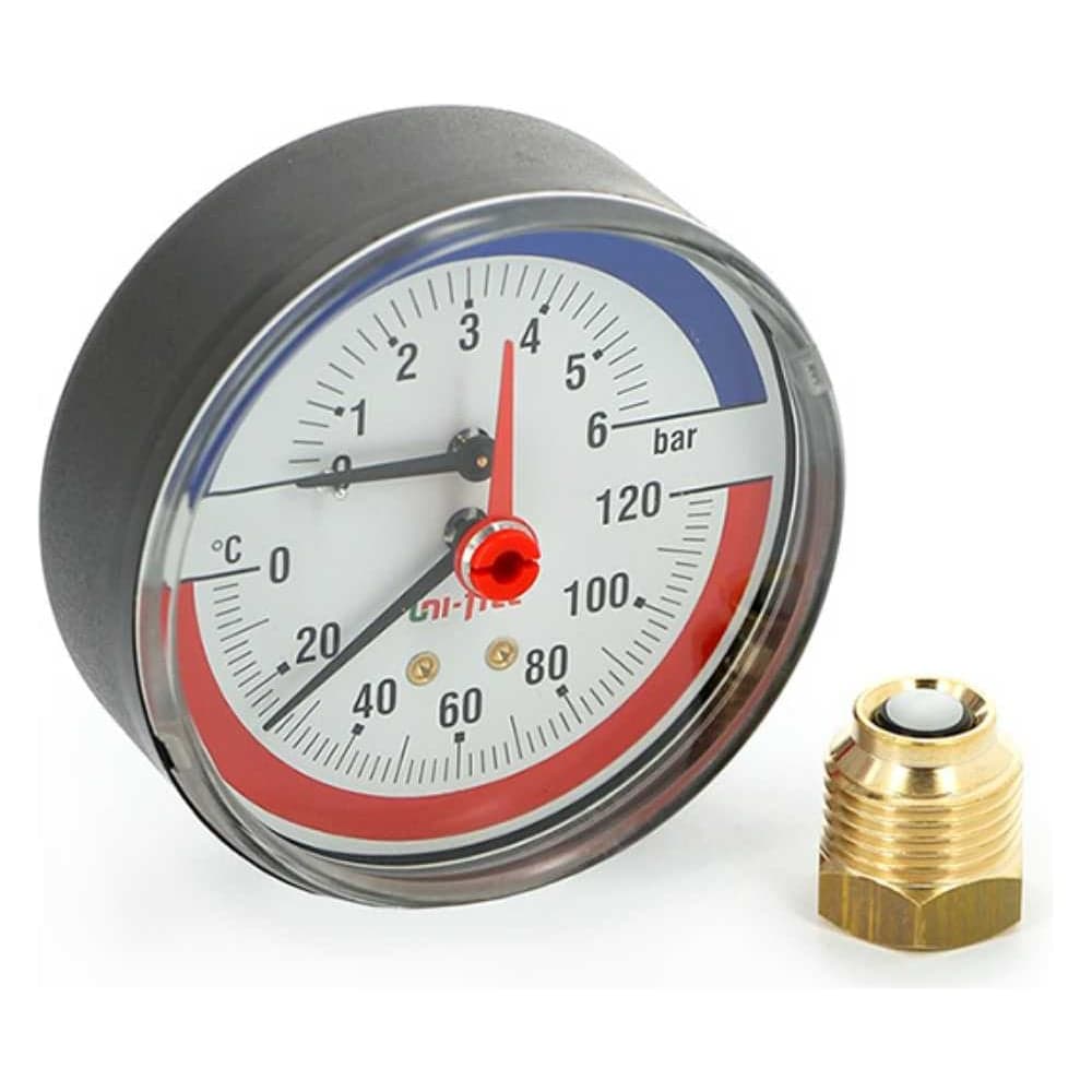 Термоманометр аксиальный Uni-Fitt 10 бар, 120 C, диаметр 80 мм, 1/2"Н 310D3442