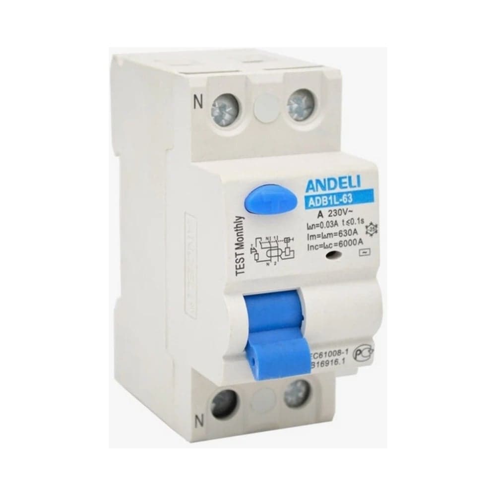 Устройство защиты отключения ANDELI ADB1L-63 2P 25A ток утечки 30mA тип AC 6kA ADL03-001