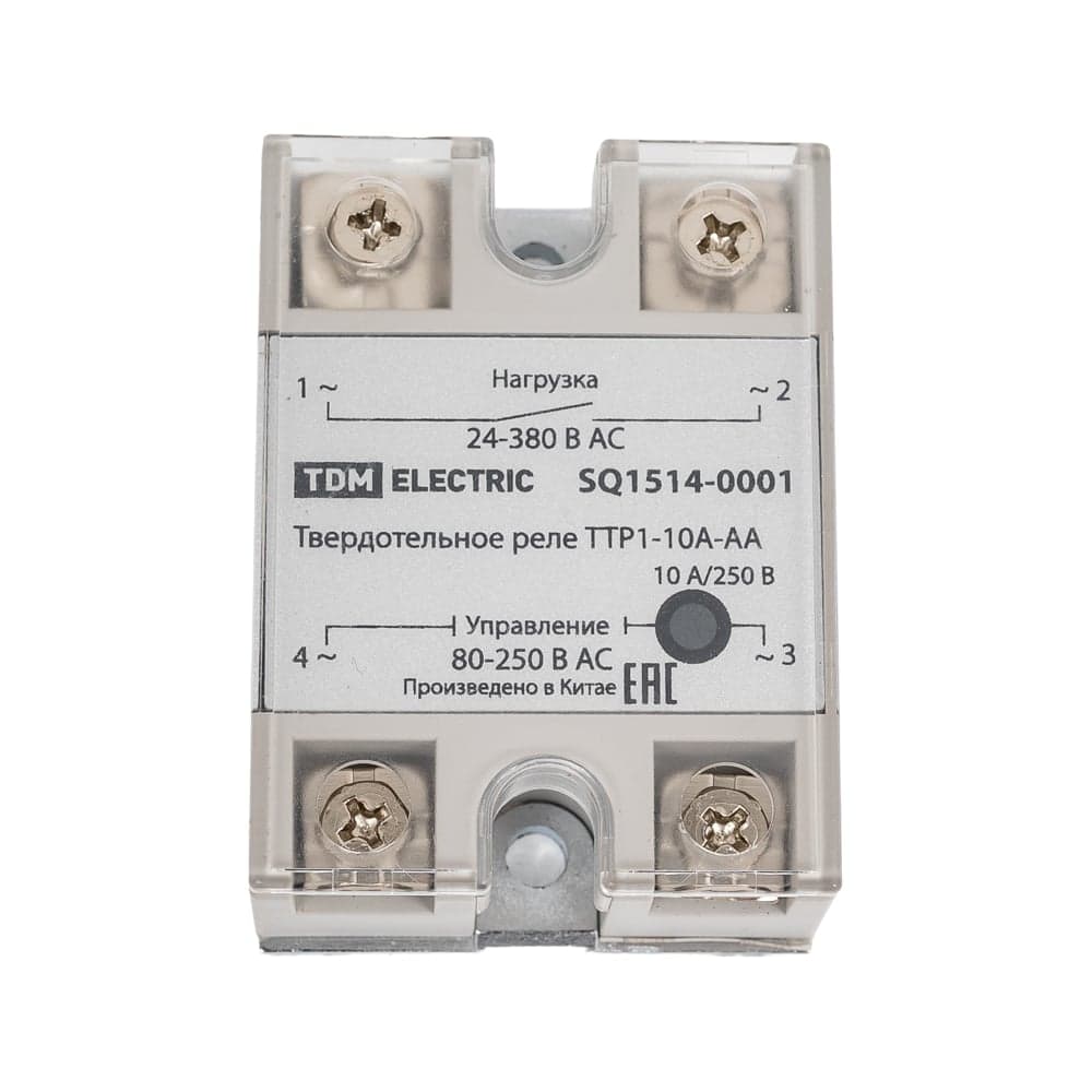 Твердотельное реле TDM ELECTRIC ТТР1-10А-AА, 1ф, 10А, упр: 80-250В AС, нагр: 24-380В АС TDM SQ1514-0001